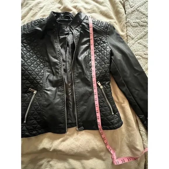 Lulus Women's Heartlines Black Vegan Leather Moto Jacket - Size S - Quilted - Picture 4 of 7